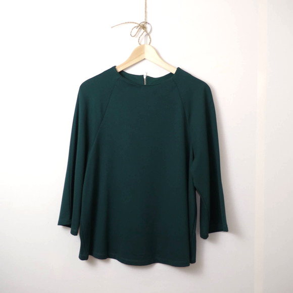 W5 Boat Neck Green 3/4 Sleeve Blouse Size L - Picture 1 of 7